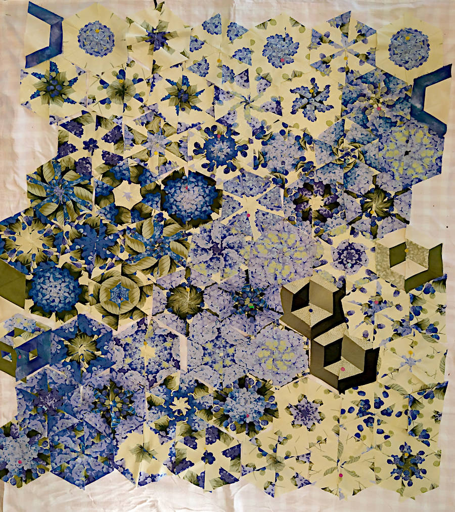 Lorraine O'Neil's striking pinned-out one-block-wonder quilt in the making